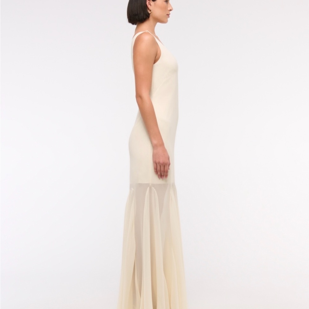 Abercrombie Plunge Godet Maxi Dress | Size Small | Altered | Warm Beige - Picture 3 of 9